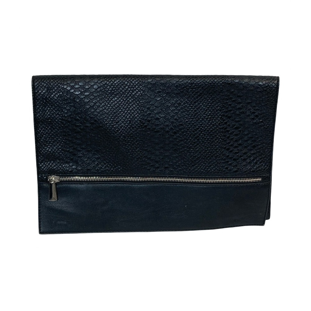 Express Oversized Envelope Clutch Faux Snakeskin Black